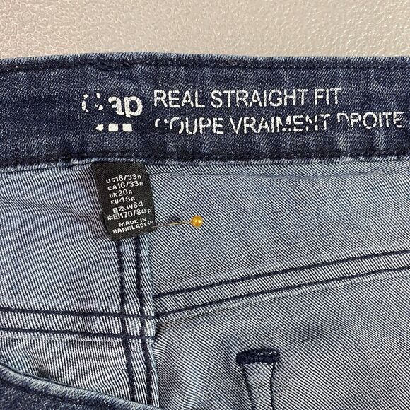 GAP Jeans Real Straight Fit Classic Denim Mid Rise Dark Denim Womens 16 33 Blue - Picture 3 of 9